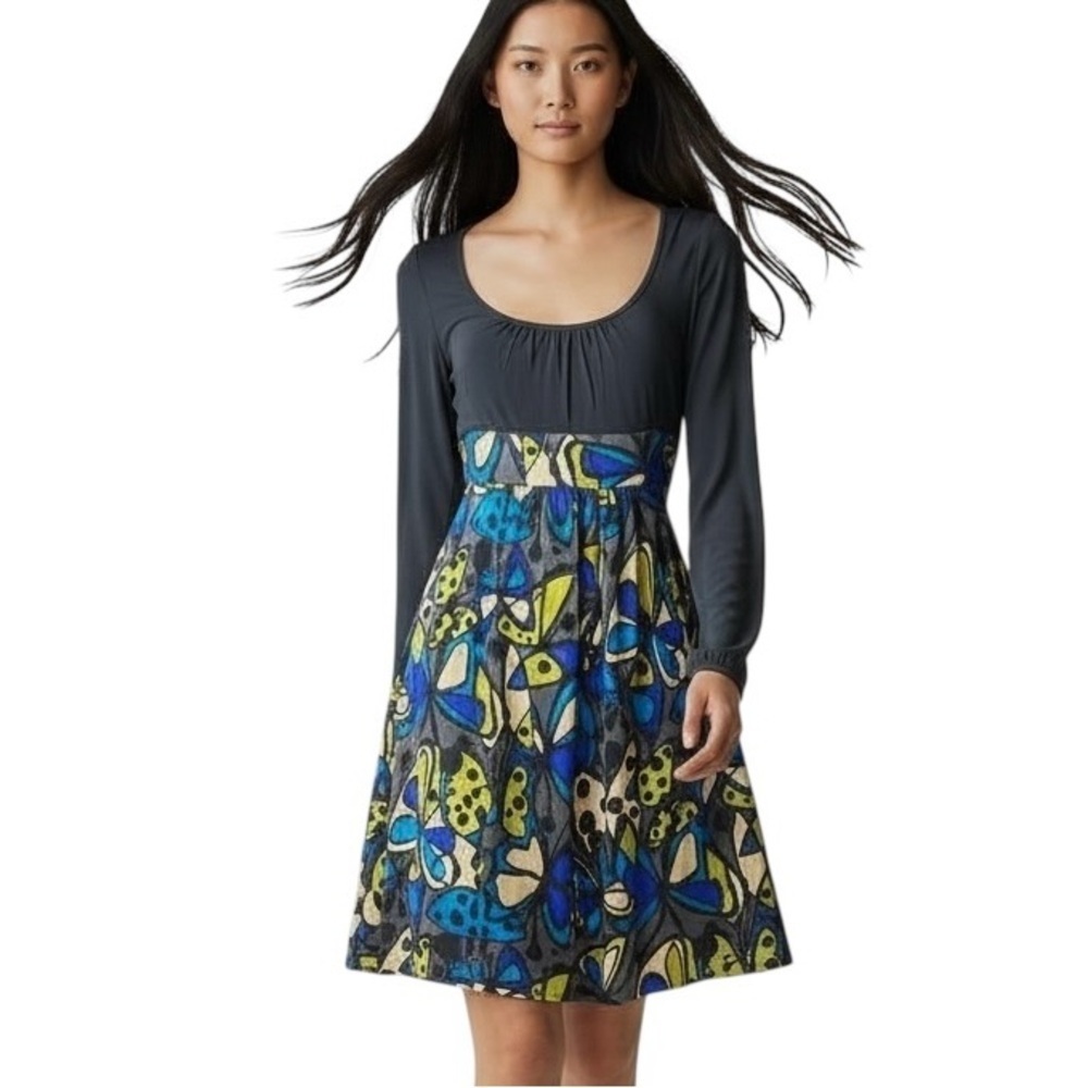 Trina Turk Silk Midi Fit & Flare Dress Butterflies Forrest Fairy Elvin Fae Small